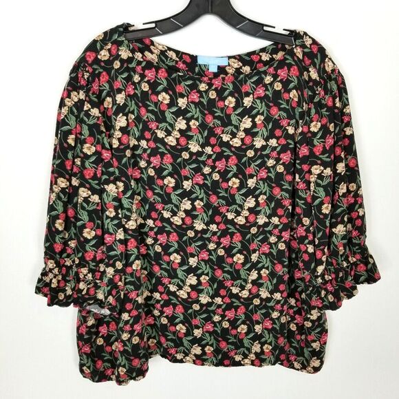 DRAPER JAMES  Women Plus Floral  Cinched Elbow Sleeve Top Sz 3X Multicolor  Boho - Picture 1 of 5